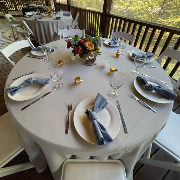 white and periwinkle tableware for wedding