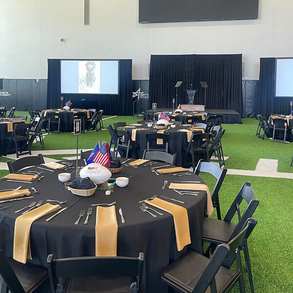 black and gold event decor organized by Total Events DFW