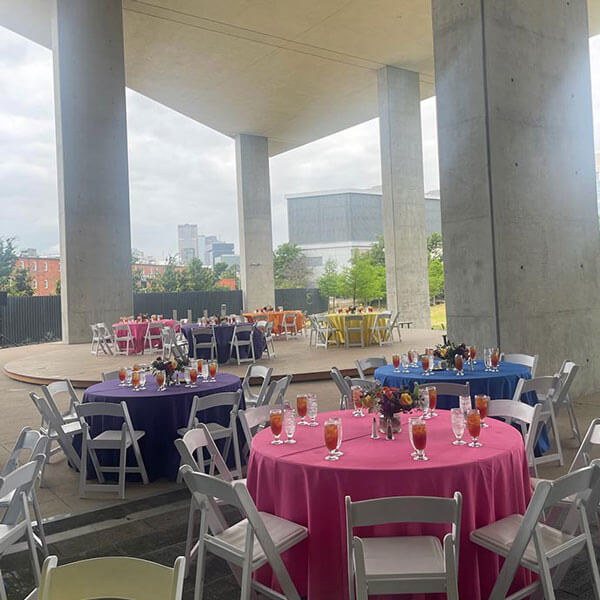 various colored lines on tables at outdoor venue